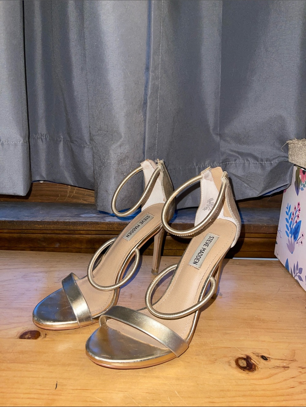 Steve Madden Metallic Gold Loop-Strap Stiletto Sandals